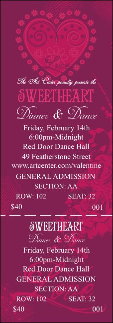 Valentine Heart Reserved Event Ticket Product Front