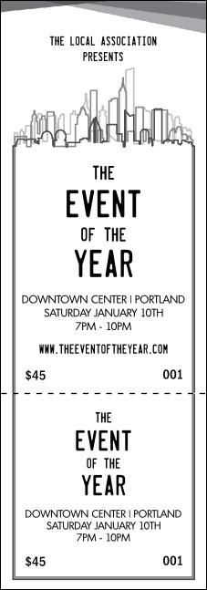 All Purpose Skyline Black and White Event Ticket Product Front