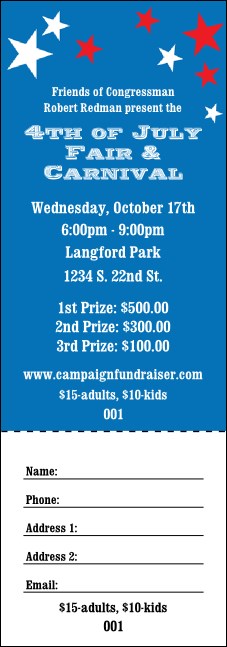 Red, White, and Blue Stars Raffle Ticket Product Front