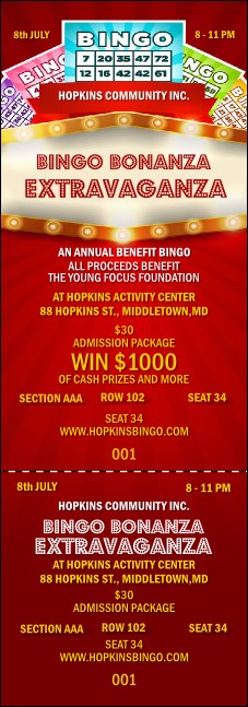 Bingo Bonanza Extravaganza Reserved Event Ticket Product Front