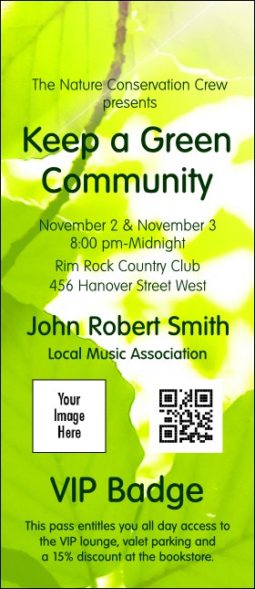 Nature Series - Green Leaves VIP Event Badge Large Product Front