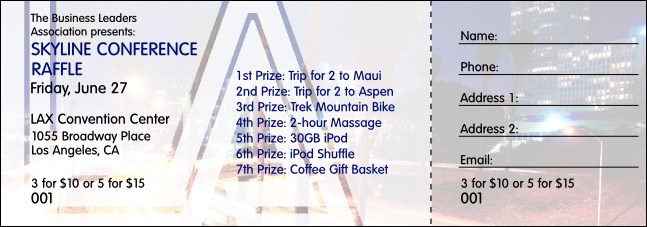 Los Angeles Raffle Ticket with Stub Product Front