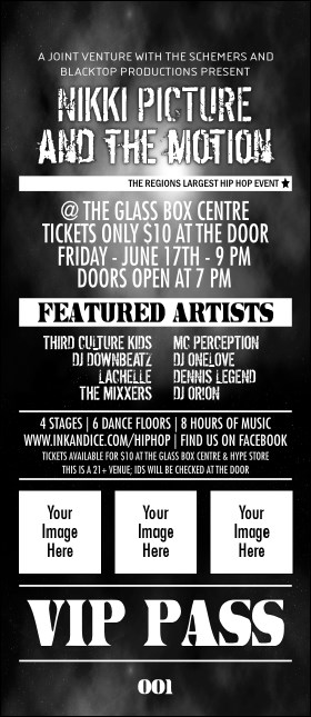 Galaxy Hip Hop Black and White VIP Pass Product Front