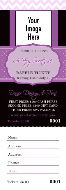 Sweet Sixteen Purple Chevron Raffle Ticket Product Front